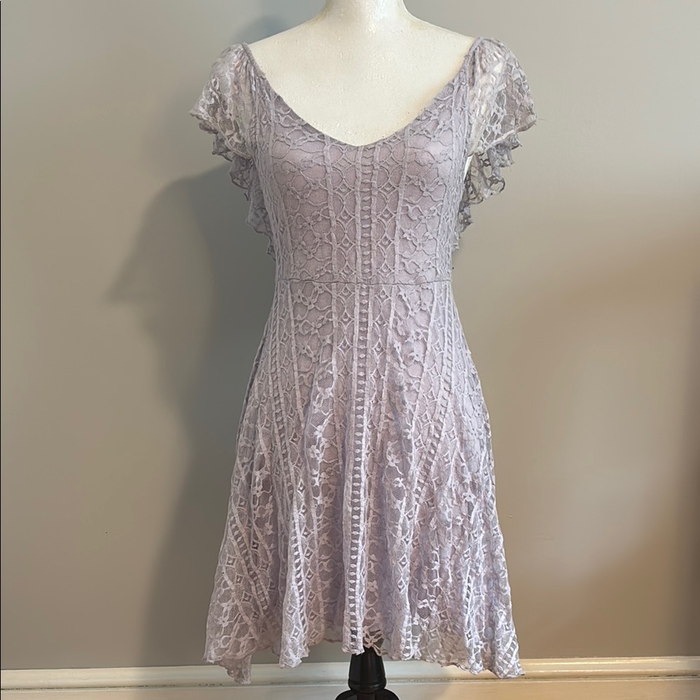 Kimchi Blue Fit and Flare Lilac Mini Dress with Flutter Sleeves